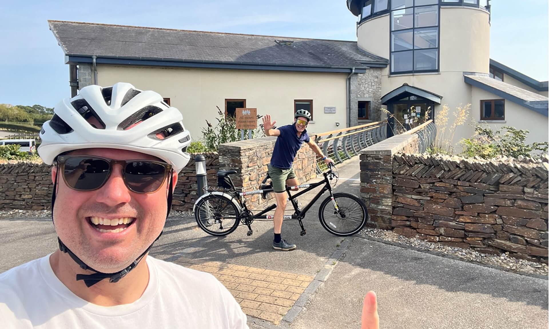 Ben Rowntree and Michael Newman with the tandem they will ride 100 miles around Dartmoor