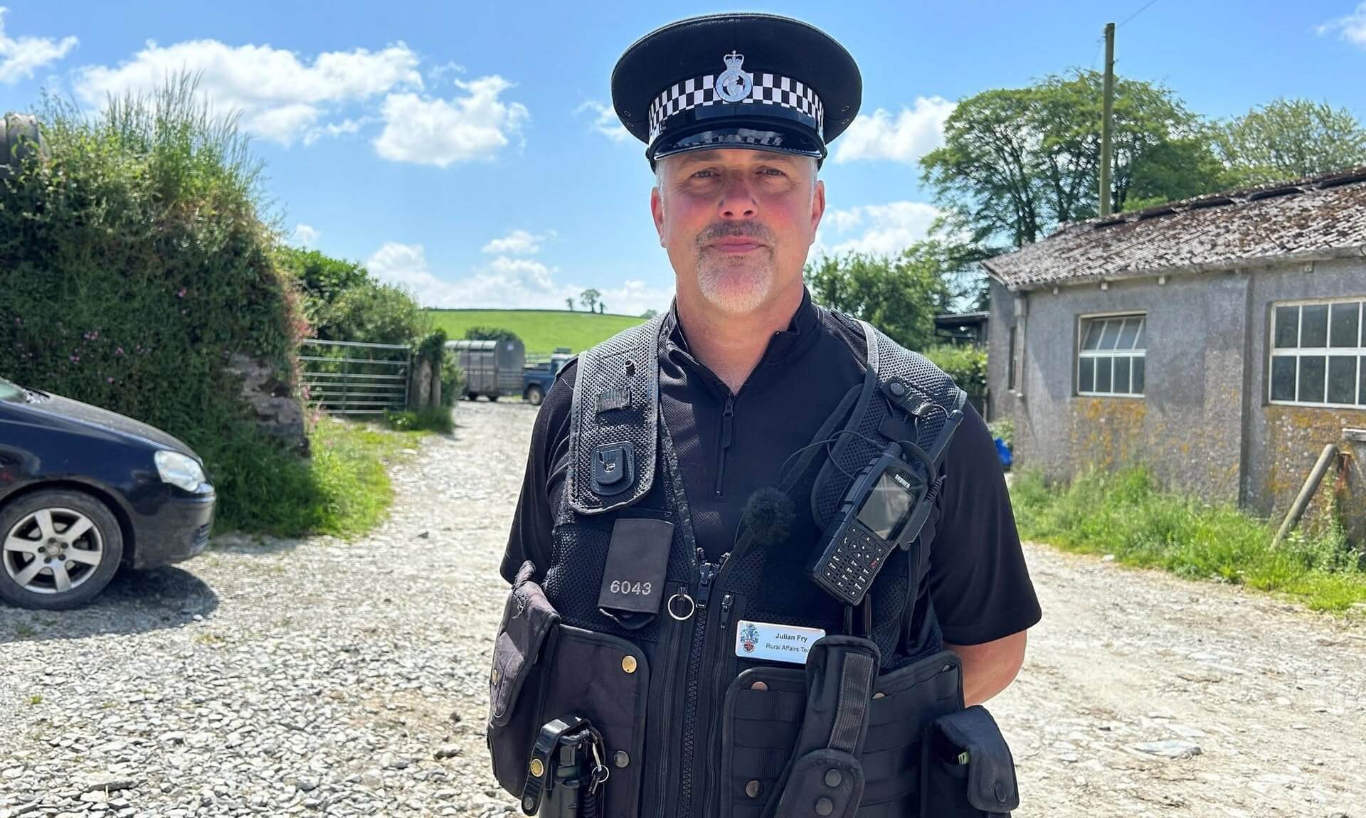 Devon and Cornwall Police Rural Affairs Team officer on a Cornish farm