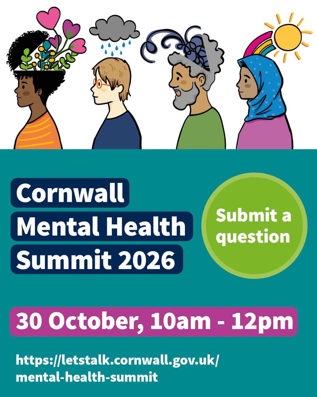 Cornwall Mental Health Summit 2026 poster with event details and Let's Talk Cornwall link