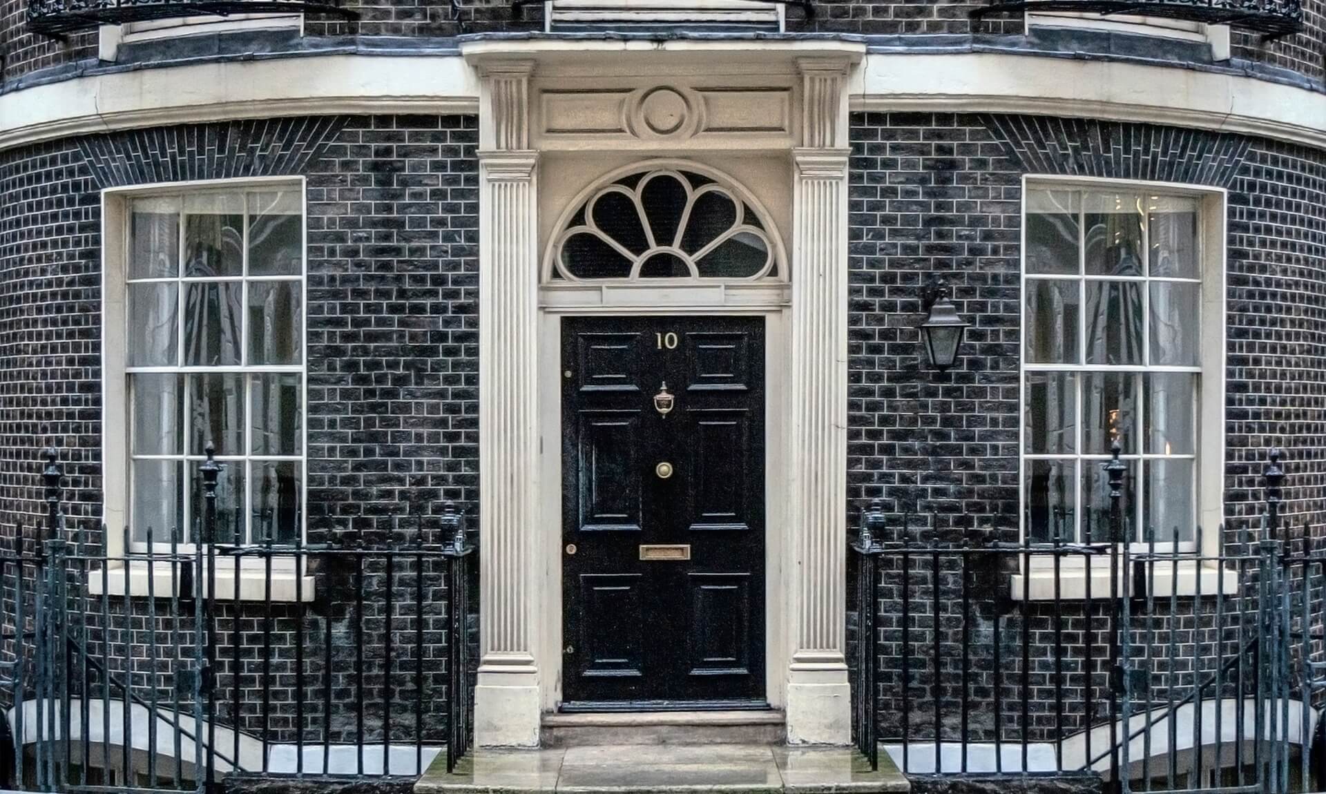 The black door of 10 Downing Street, London