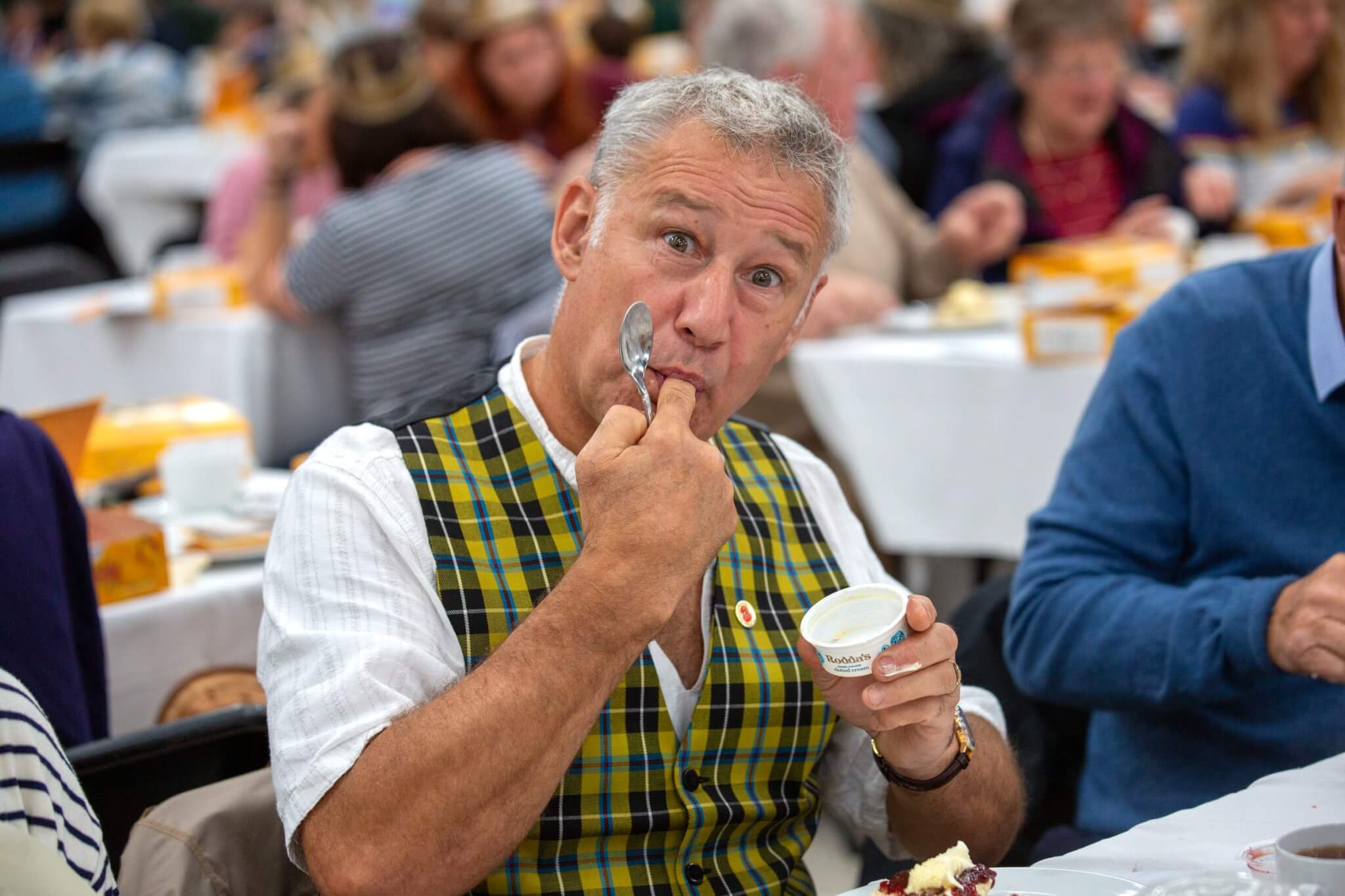 A supporter enjoying a Cornish cream tea at the record attempt
