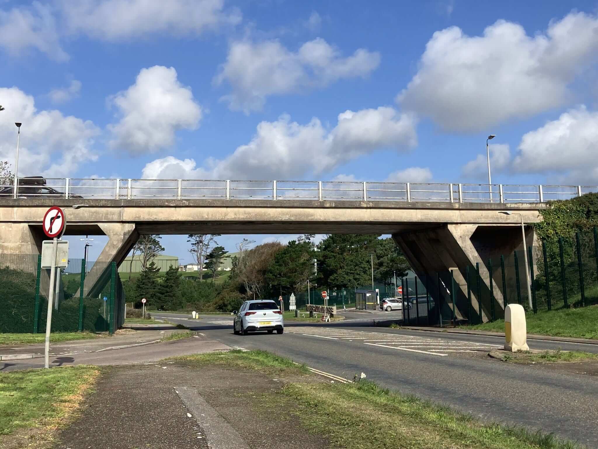 The bridge carrying the A3083 over the road near RNAS Culdrose's main gate