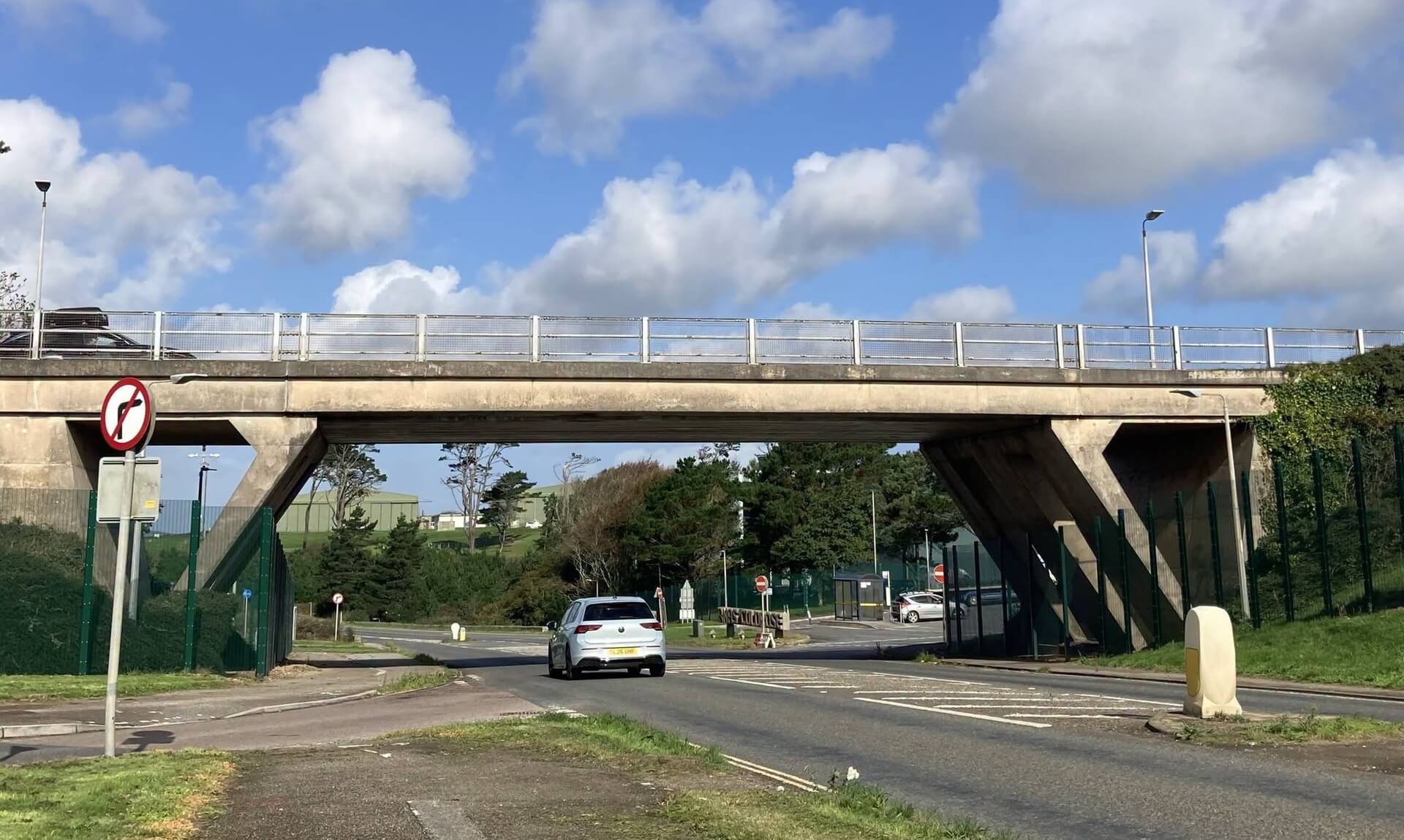 The bridge carrying the A3083 over the road near RNAS Culdrose's main gate