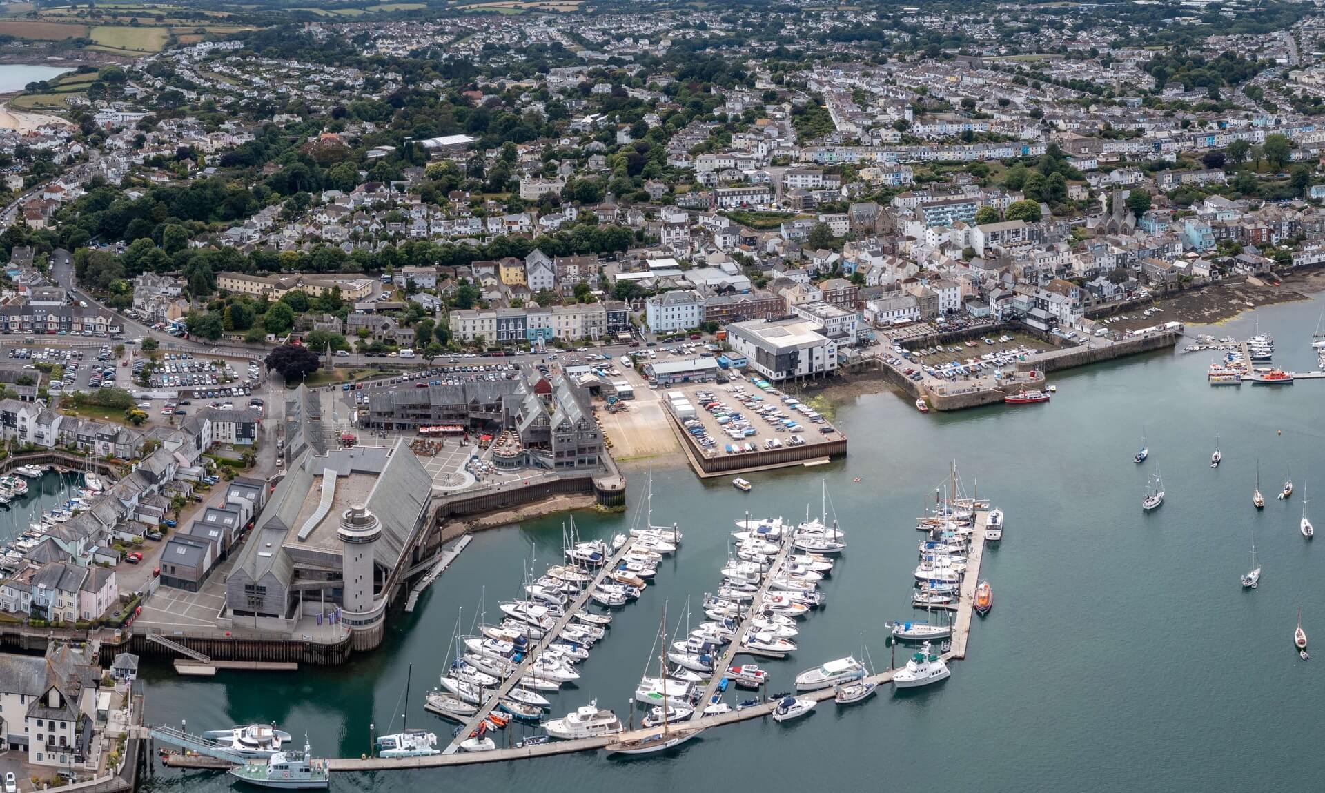 Aerial view of Falmouth Docks and harbour