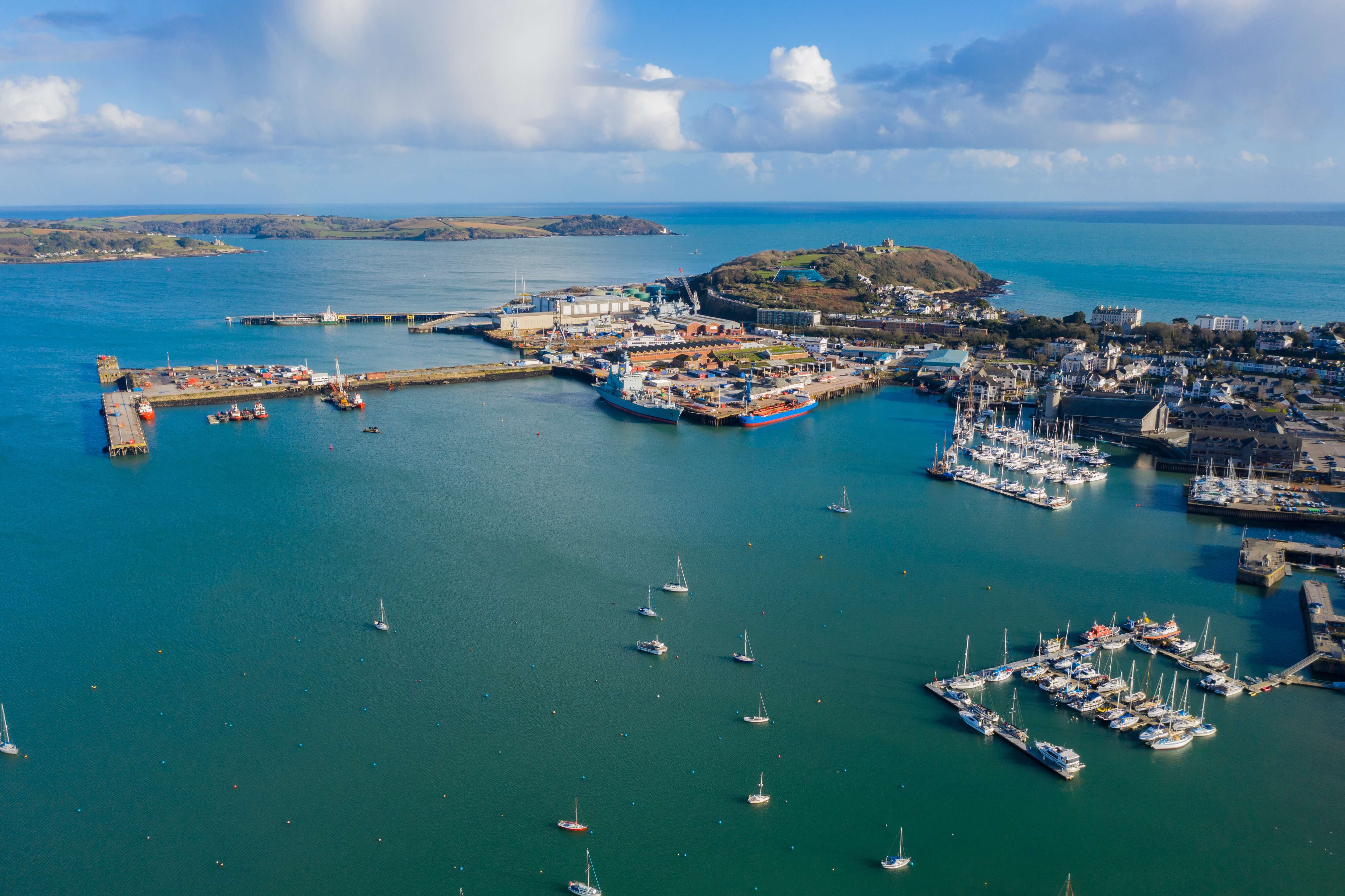 Aerial view of Falmouth harbour