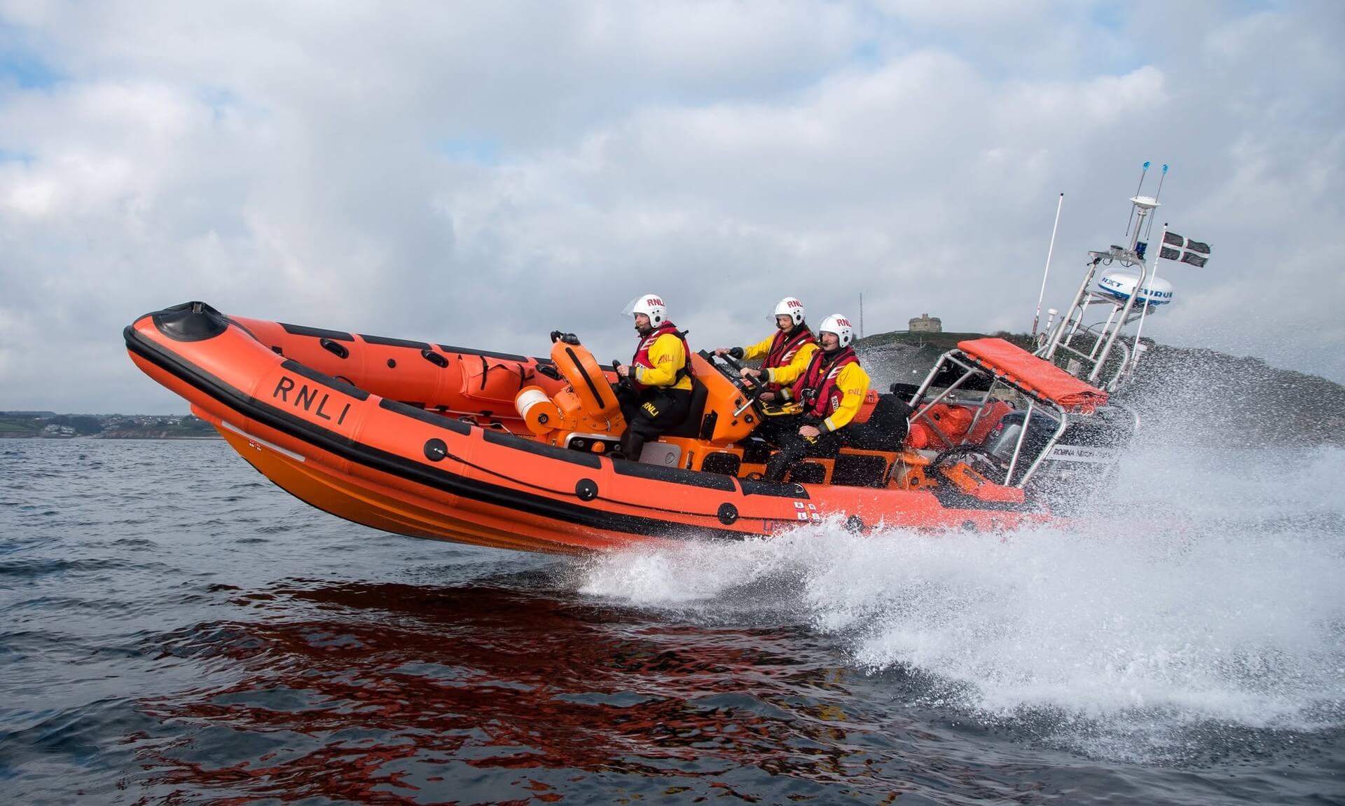 Falmouth RNLI Atlantic 85 lifeboat Robina Nixon Chard at speed