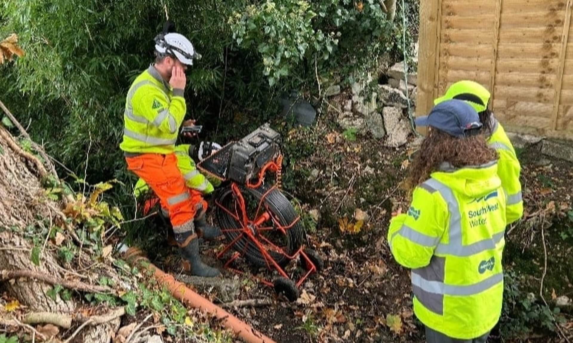 South West Water and Glanville Environmental teams investigating a drainage misconnection with a sewer camera