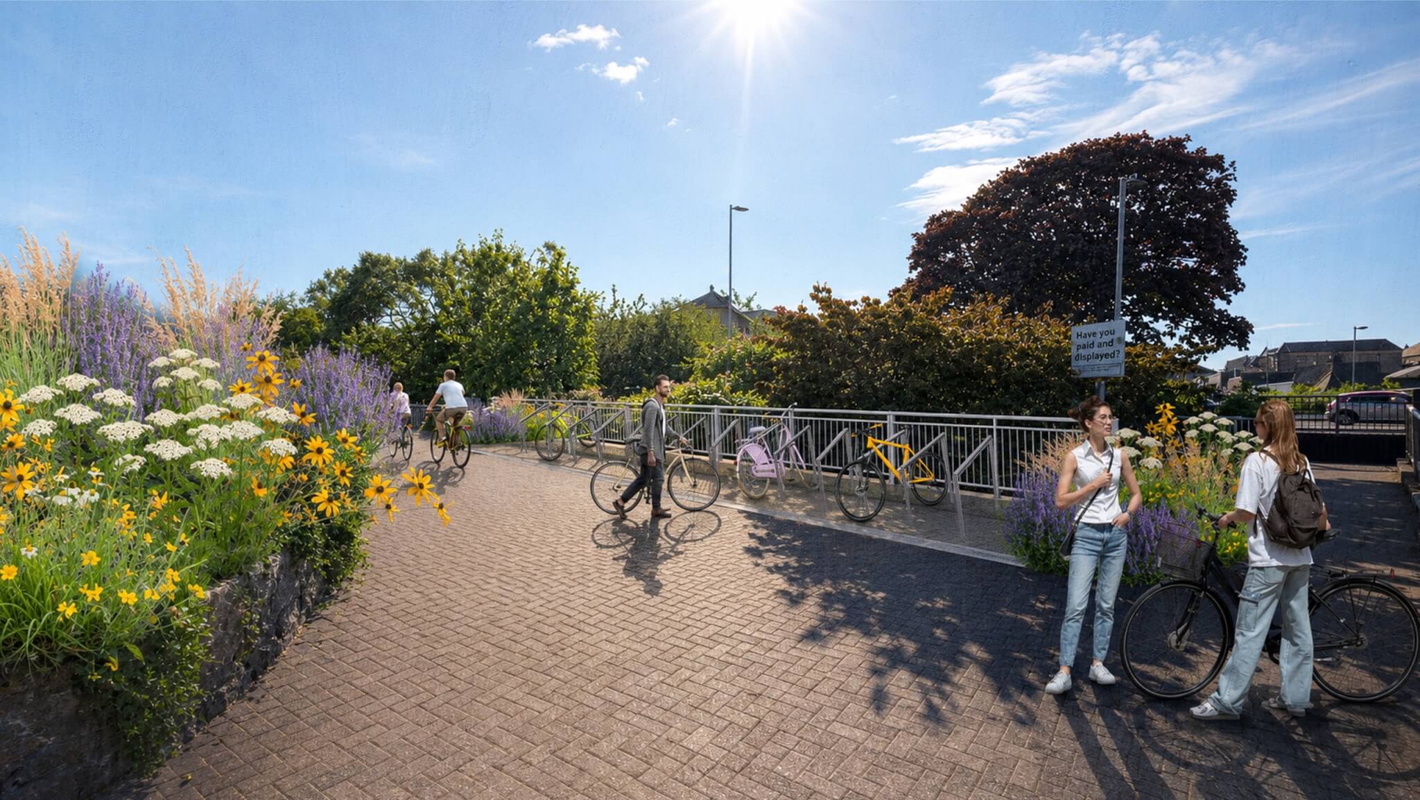 Visualisation of Garras Wharf in Truro with new planting and cycle parking