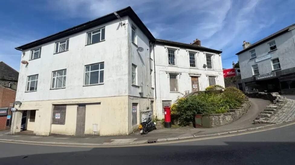 The former General Wolfe building in St Austell, boarded and empty