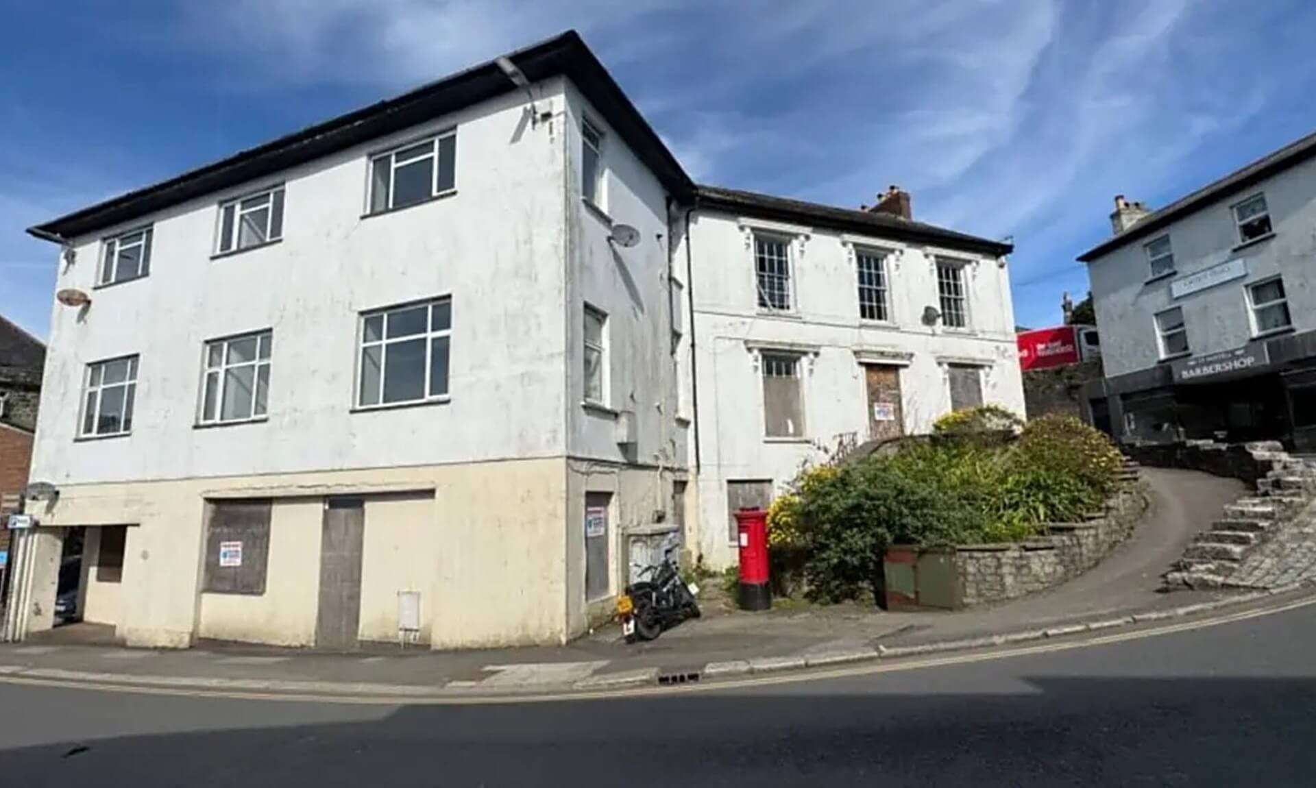 The former General Wolfe building in St Austell, boarded and empty