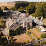 Aerial view of Hamatethy house and walled garden on the edge of Bodmin Moor