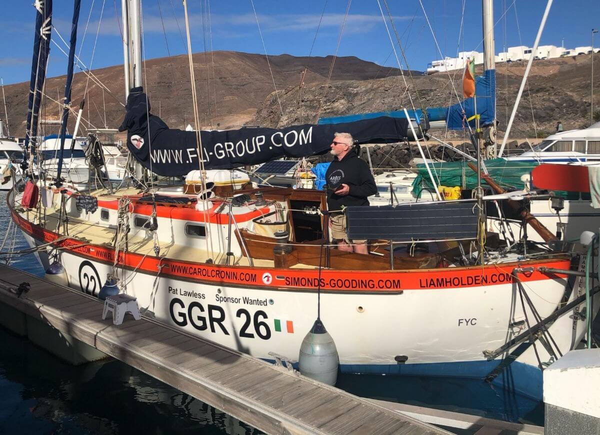 Pat Lawless's Golden Globe Race yacht Silvermines Hydro, marked GGR 26