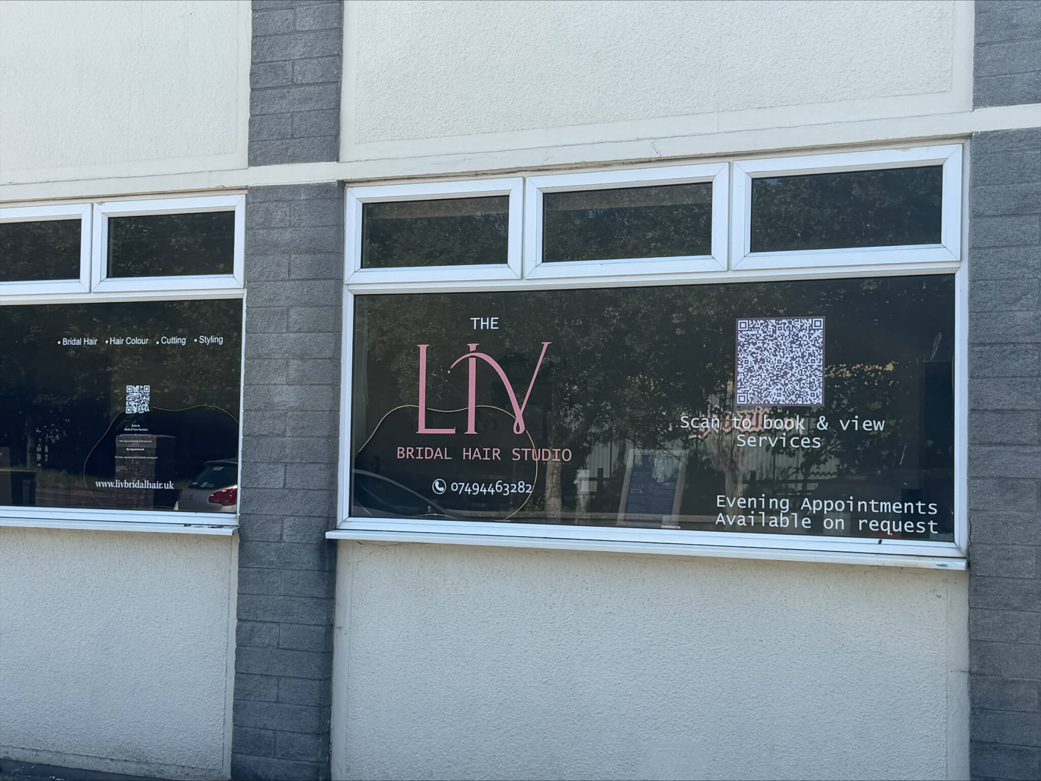 The Liv Bridal Hair Studio window signage, Pool, Redruth