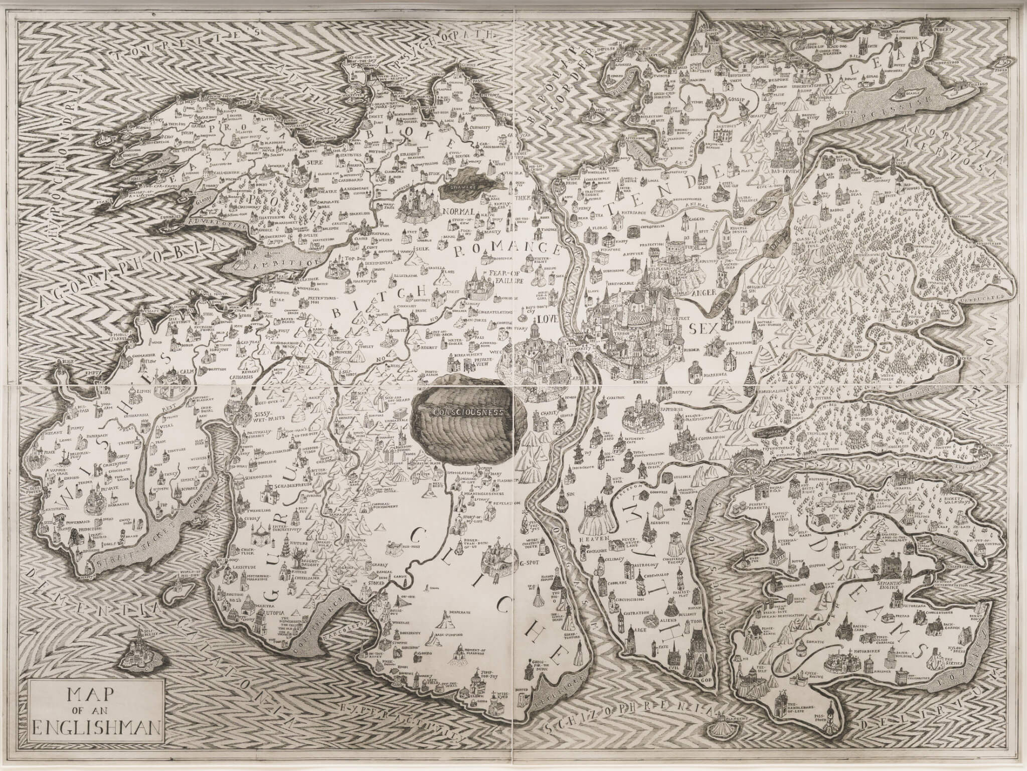 Detail of Map of an Englishman by Grayson Perry showing the etched territories
