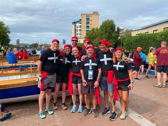 The Mevagissey crew together after finishing the Great River Race