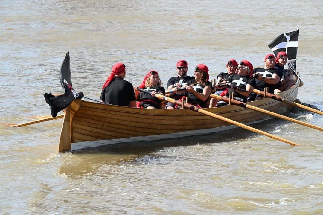 The Mevagissey gig crew rowing in the Great River Race