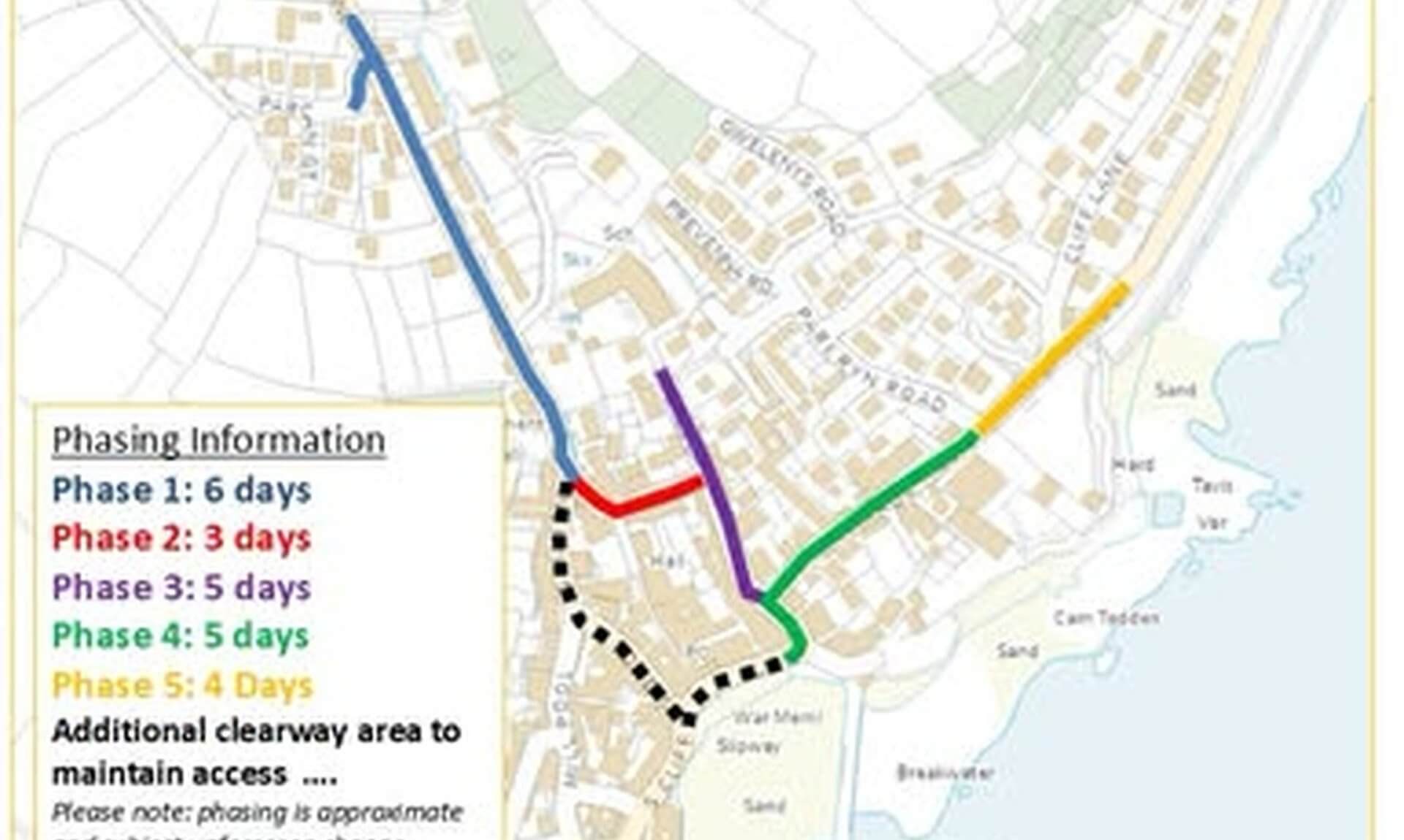 Map showing the five phases of the Mousehole resurfacing works