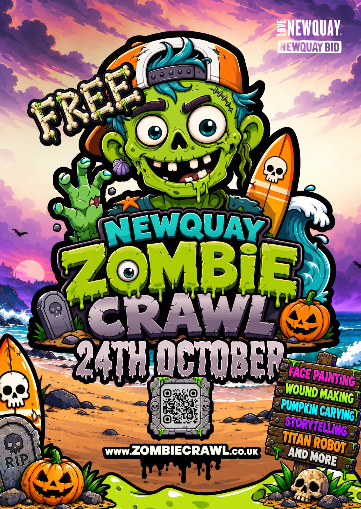 Official poster for the Newquay Zombie Crawl on 24 October
