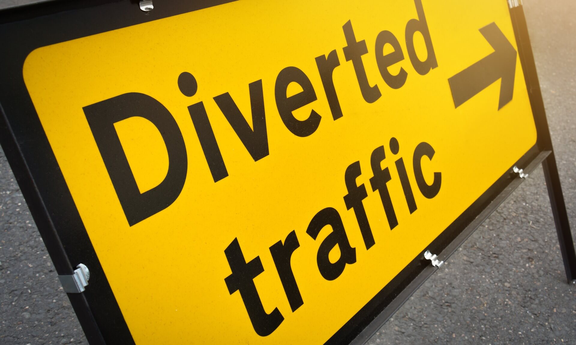Diverted traffic sign on a Cornwall road
