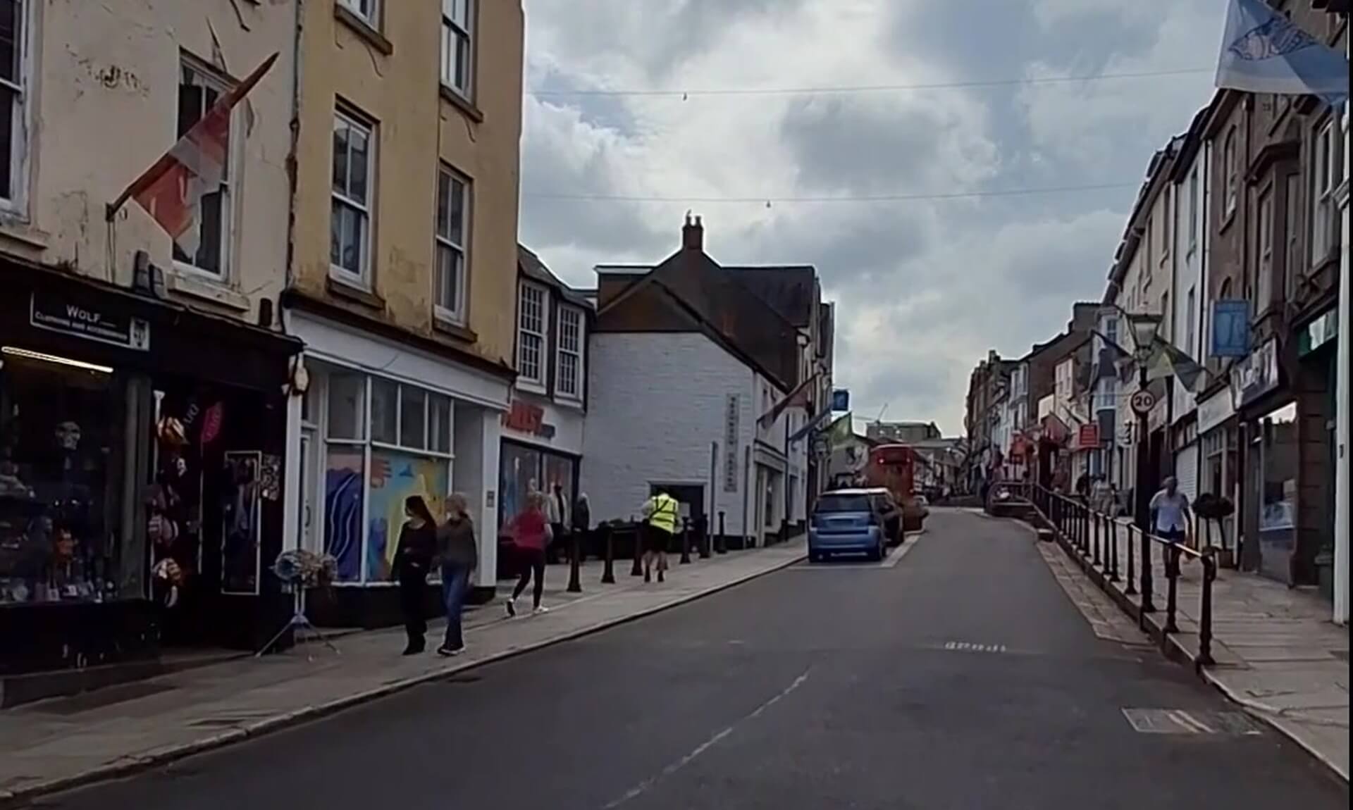 Market Jew Street in Penzance, the pedestrianised town centre street covered by the daytime traffic ban