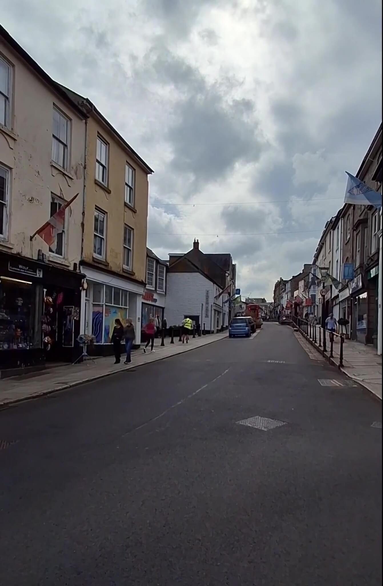 Market Jew Street in Penzance, the pedestrianised town centre street covered by the daytime traffic ban