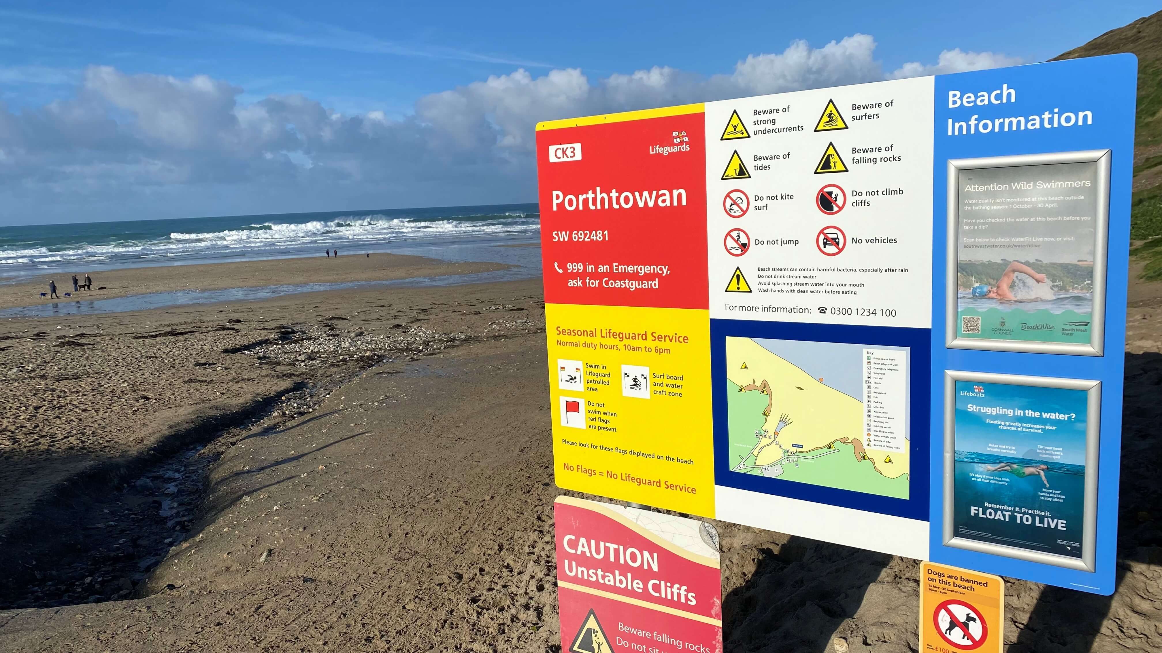 Porthtowan beach information sign next to Beach Road car park