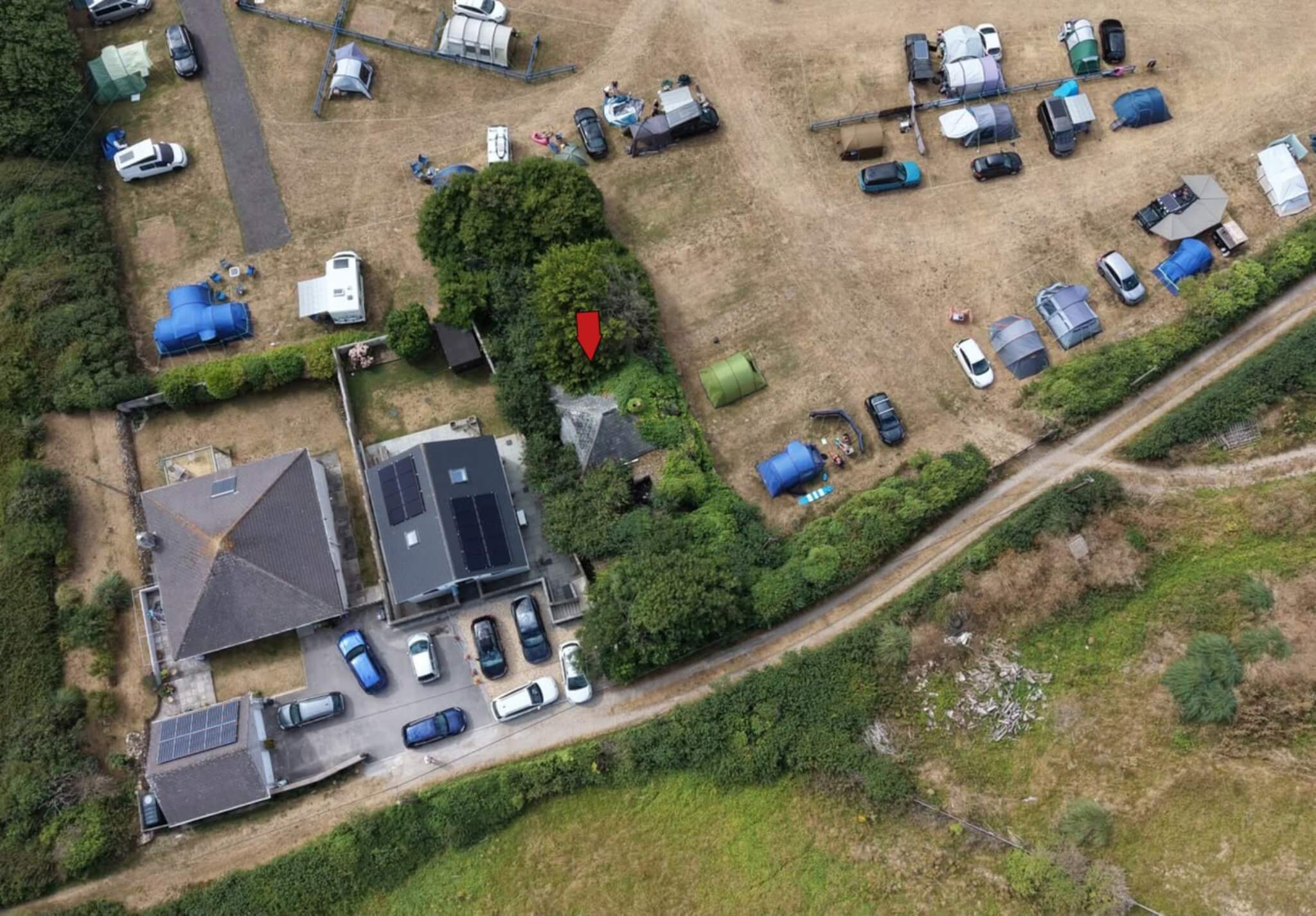 Aerial view of Reen Bungalow at Budnic Hill, Perranporth