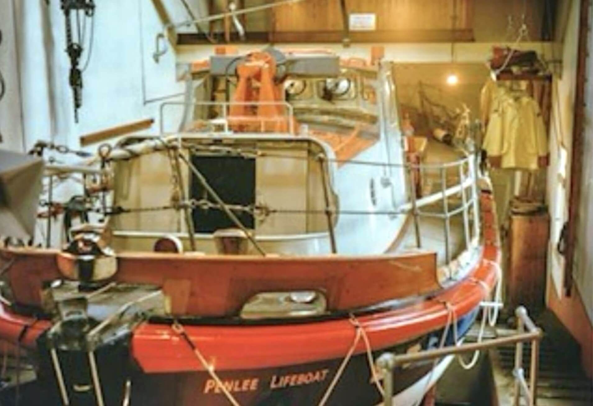 The RNLB Solomon Browne inside the Penlee lifeboat boathouse