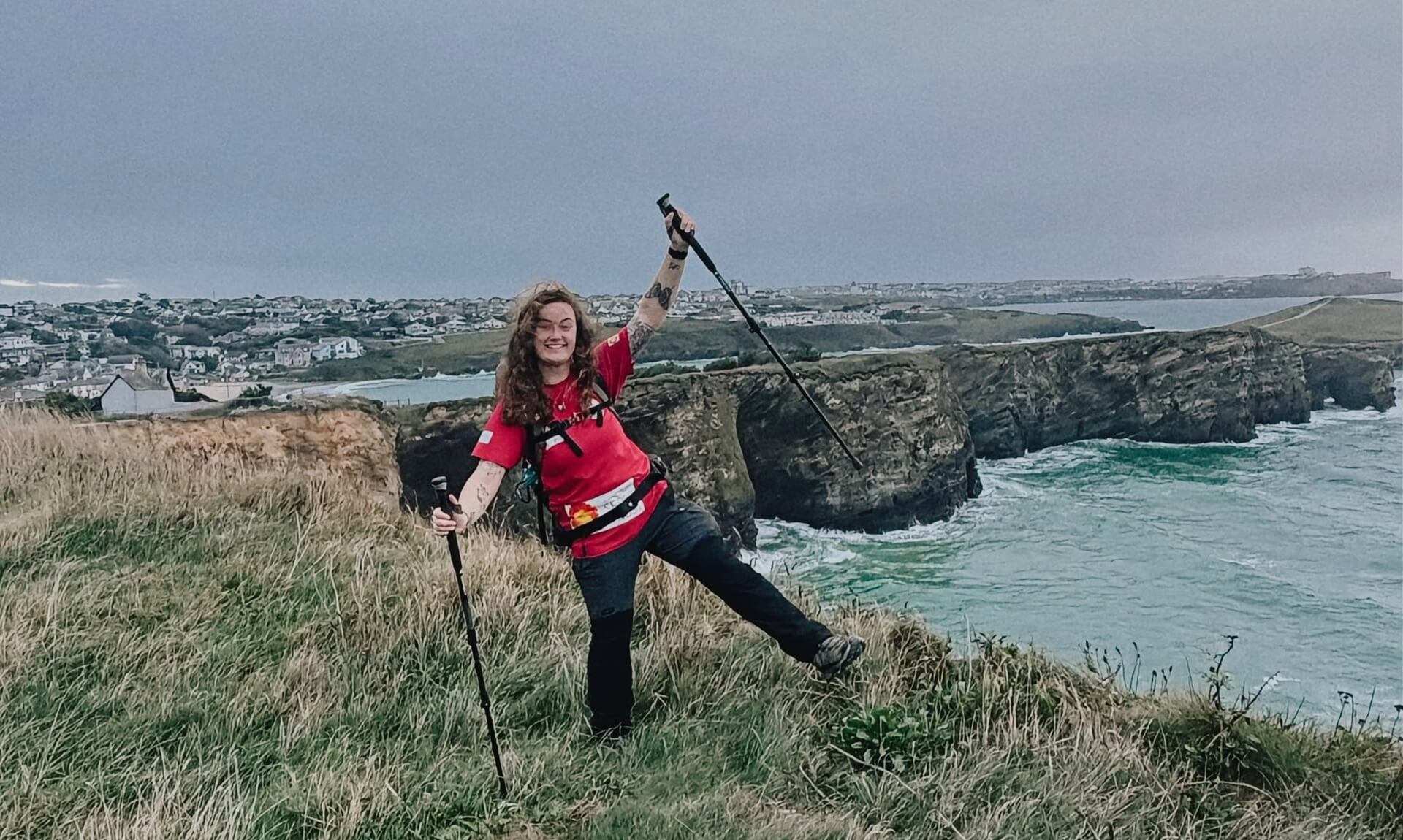 Skye Owen on the cliffs above the Cornish coast during her 24-hour walk