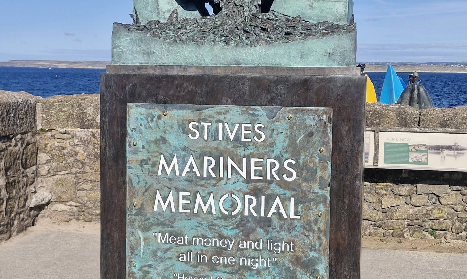 St Ives Mariners Memorial bronze sculpture on Smeaton's Pier
