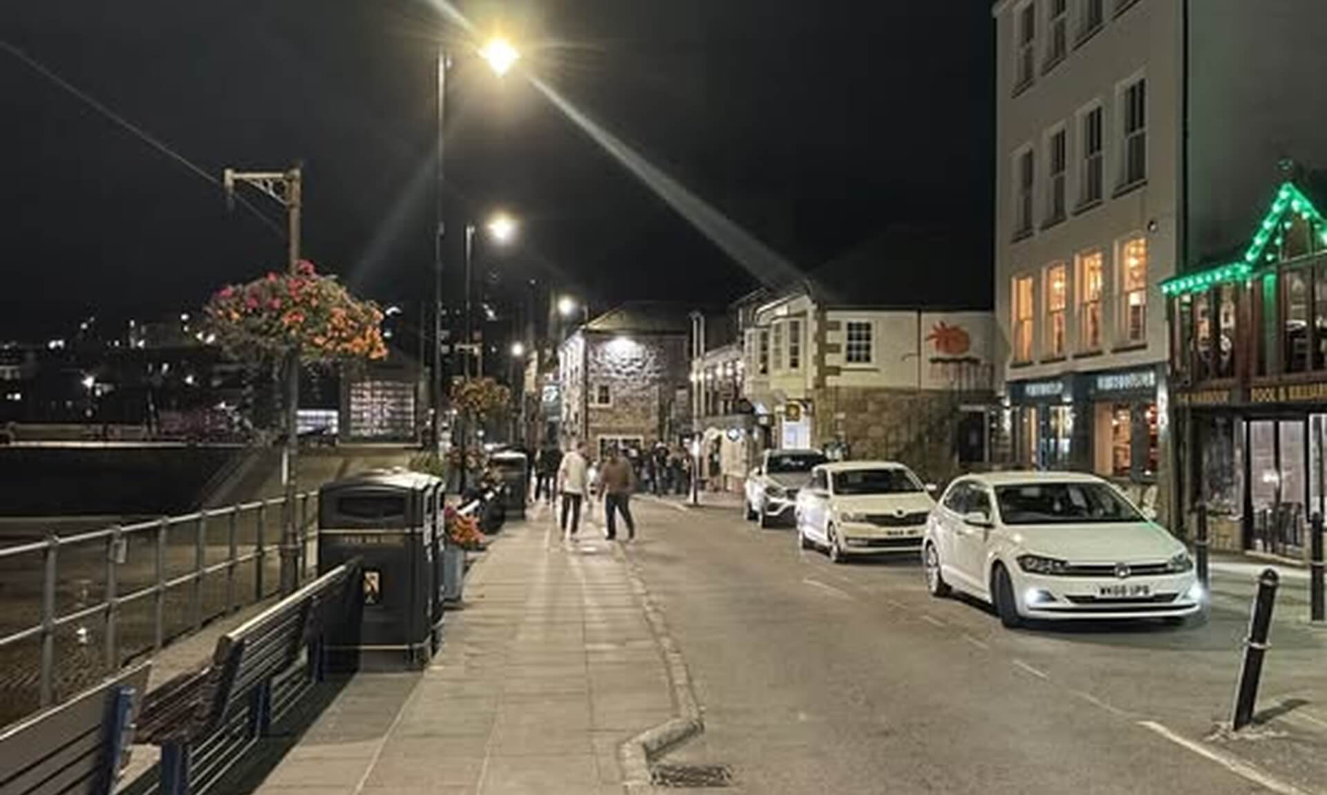 St Ives seafront at night during a police patrol