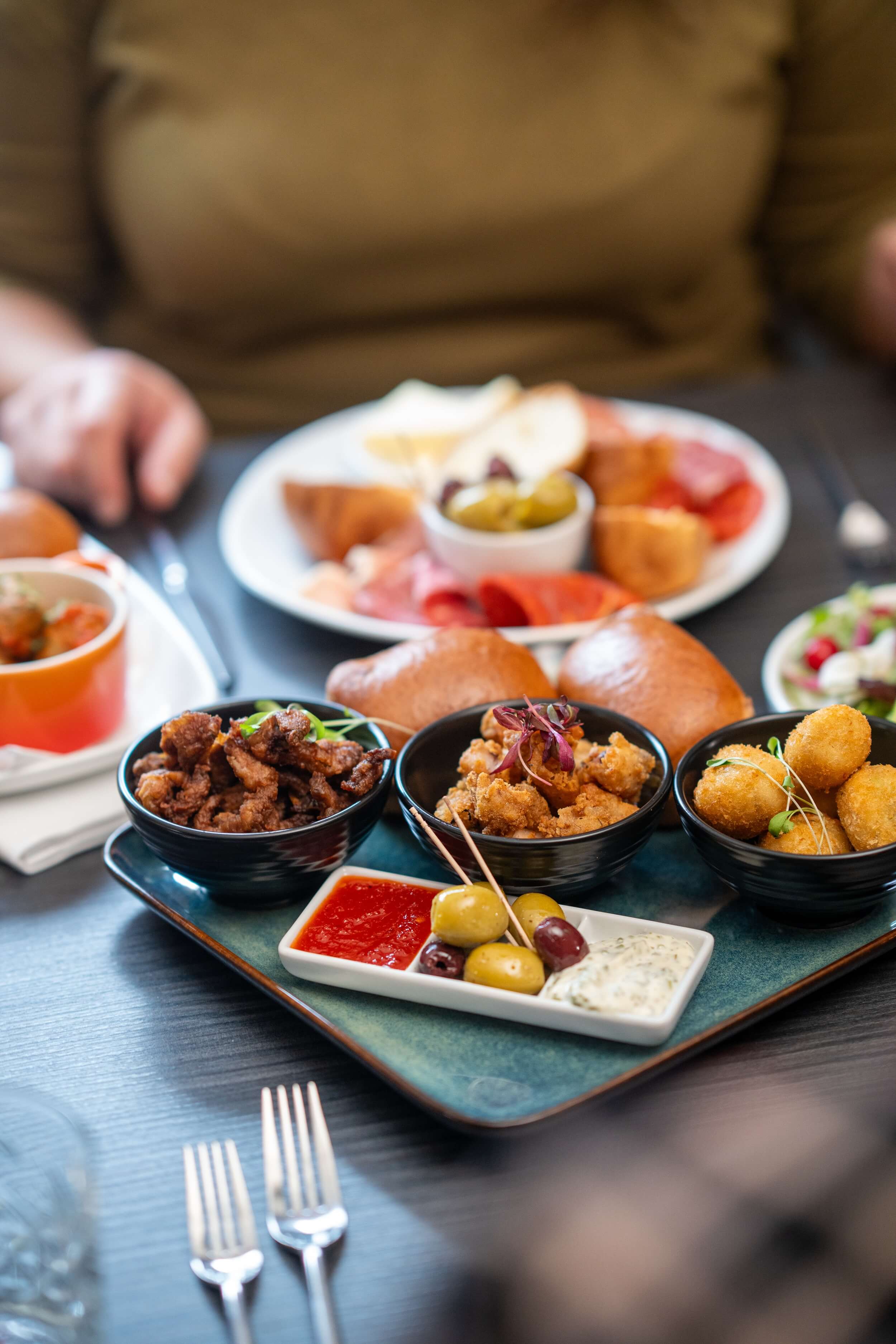 A Spanish-style sharing platter of tapas dishes at Flory Restaurant, Bodmin