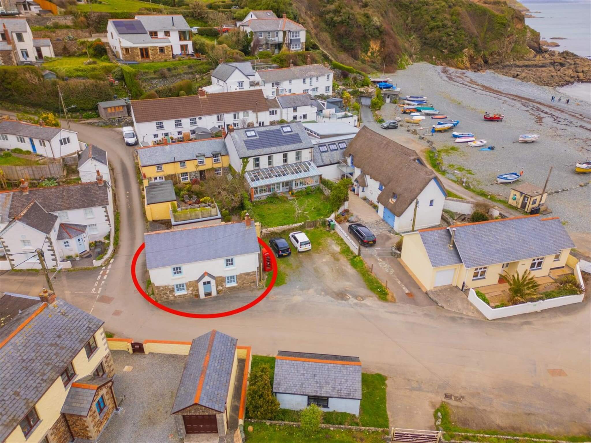 Aerial view of The Beach House at Porthallow