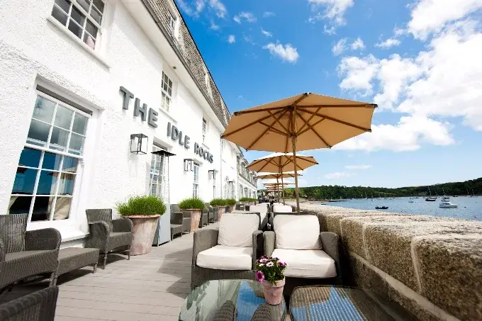 The waterfront terrace at The Idle Rocks, St Mawes
