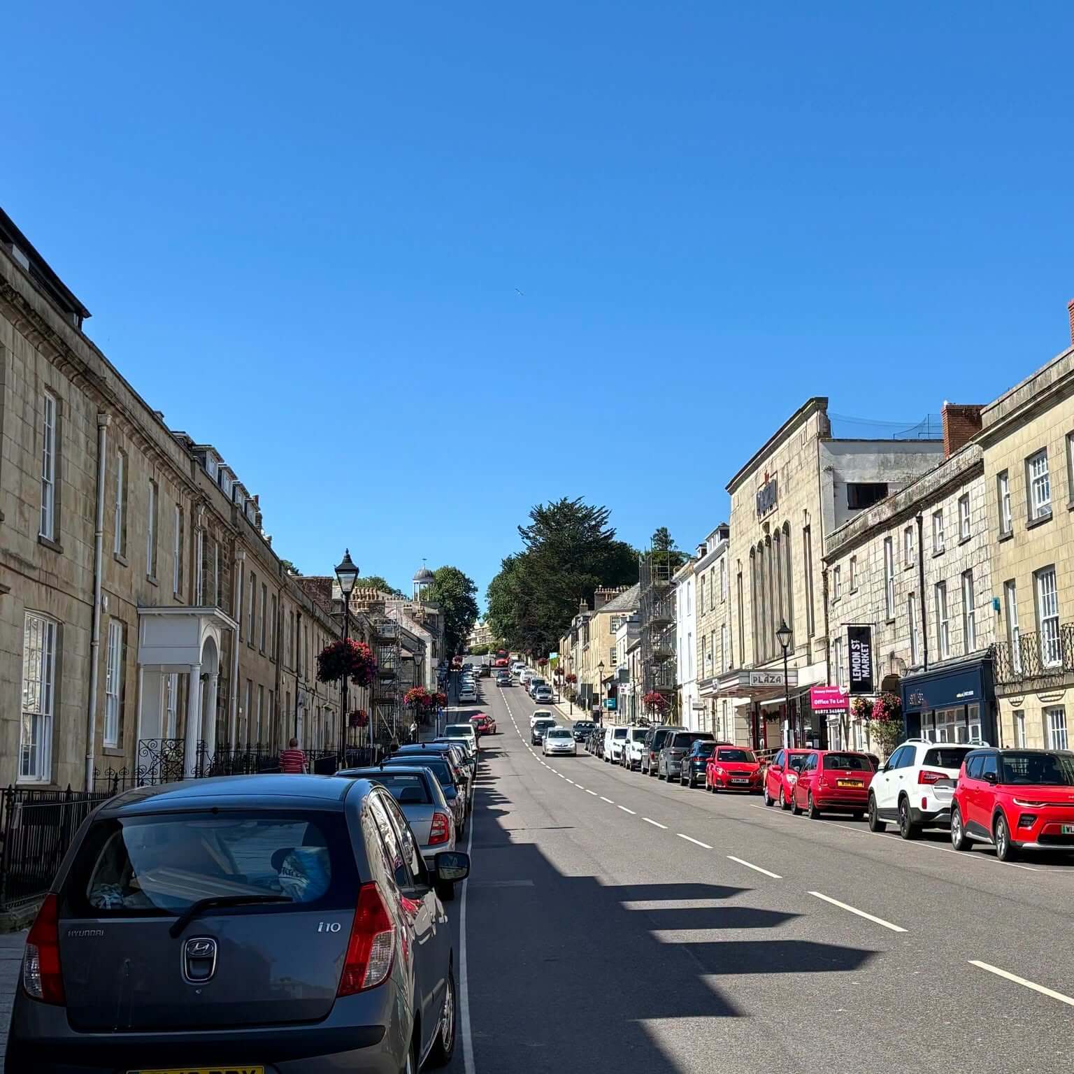 Lemon Street in Truro city centre lined with parked cars