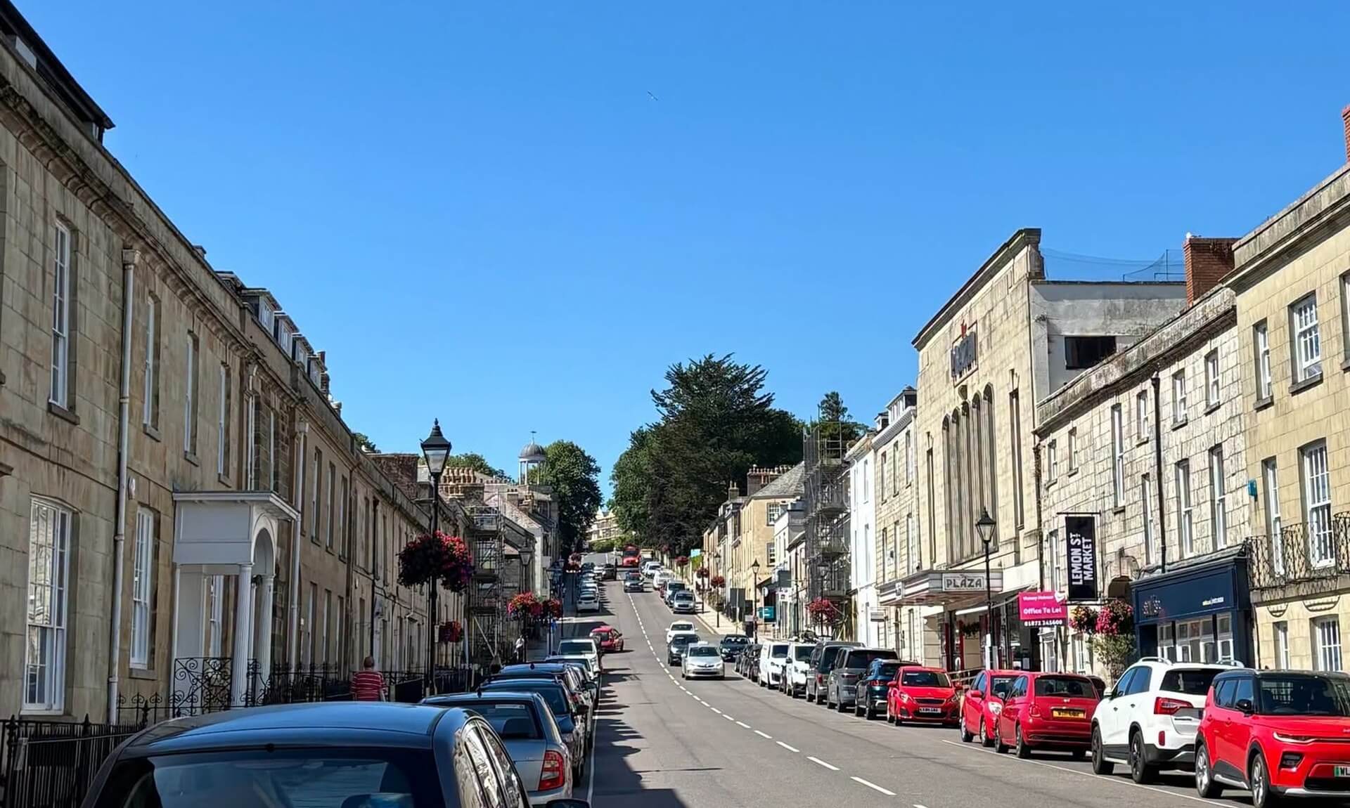 Lemon Street in Truro city centre lined with parked cars