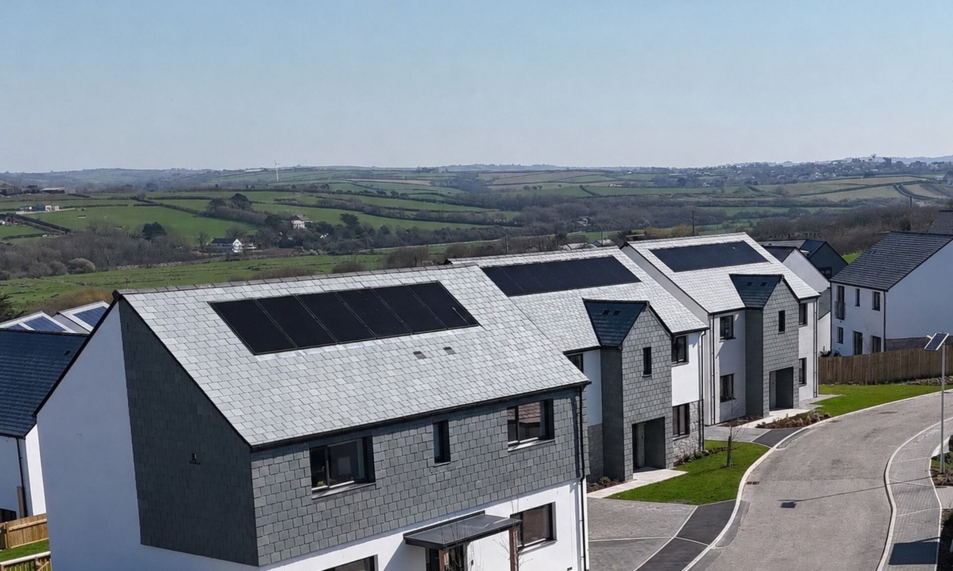 Aerial view of the Upton Green residential development in Bude