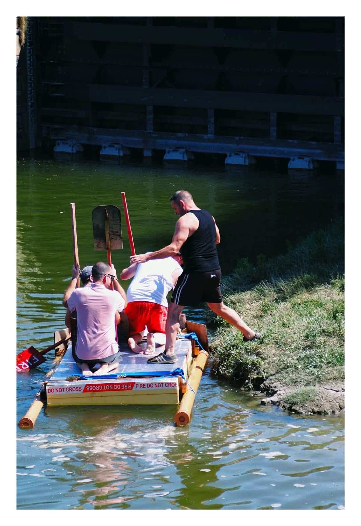 Raft race crew on the water at Wadebridge