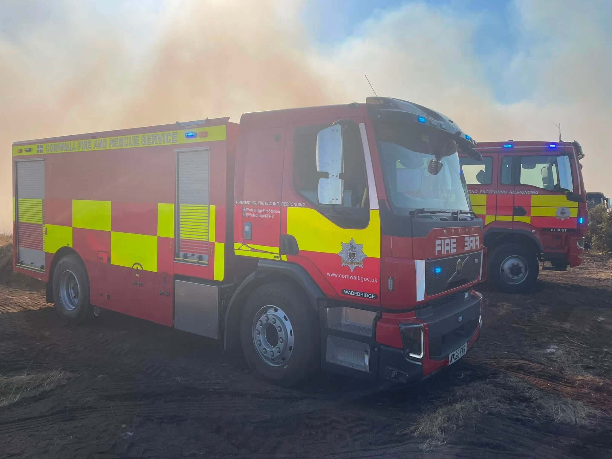 Wadebridge and St Just fire engines at a wildfire