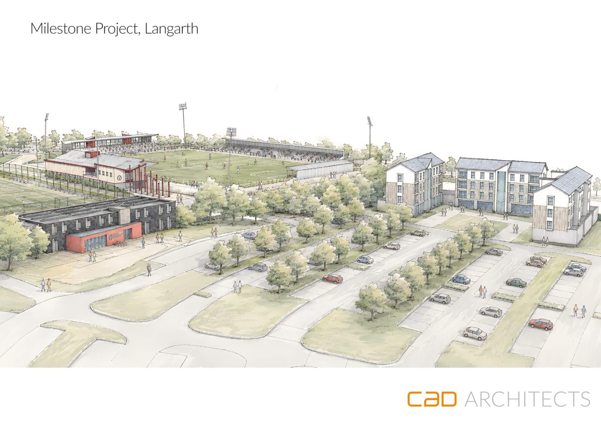 West view illustration of Truro City Stadium and new accommodation