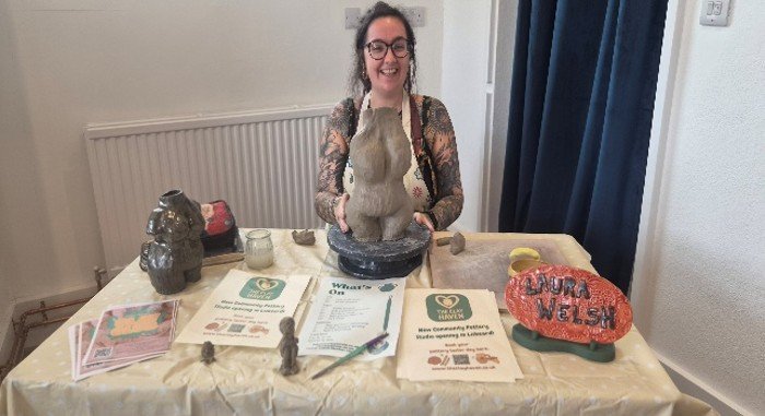 Laura Welsh demonstrating pottery at Liskeard Unlocked