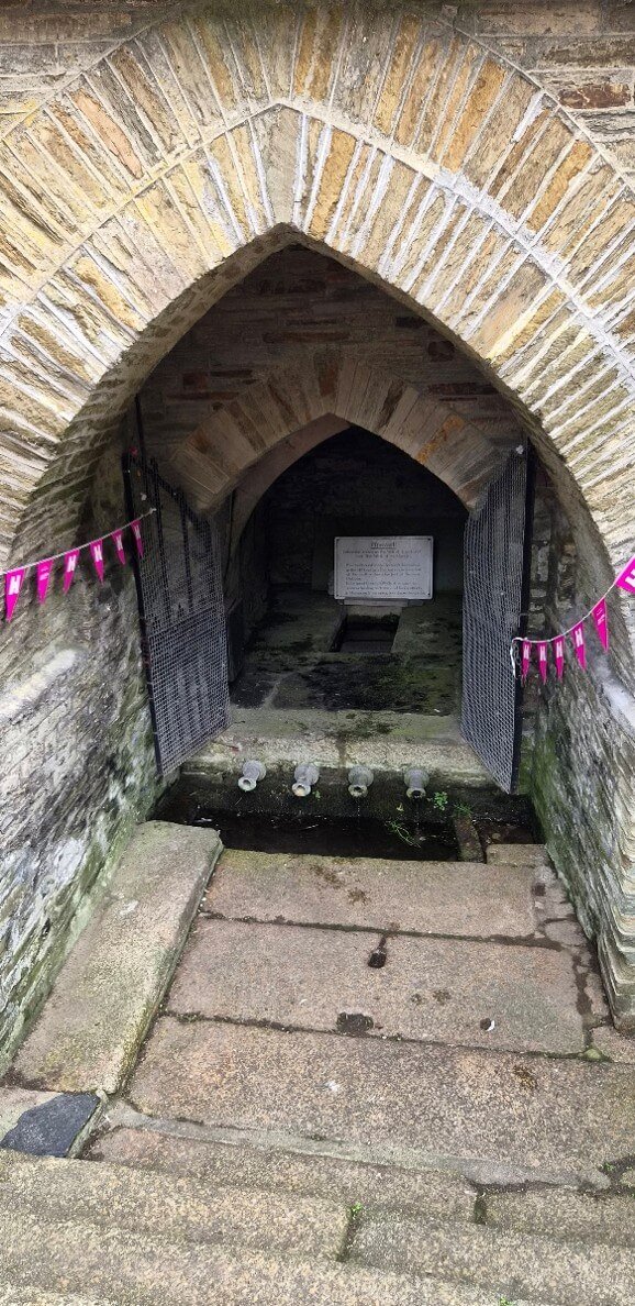 The Pipe Well in Liskeard, decorated with bunting for Liskeard Unlocked