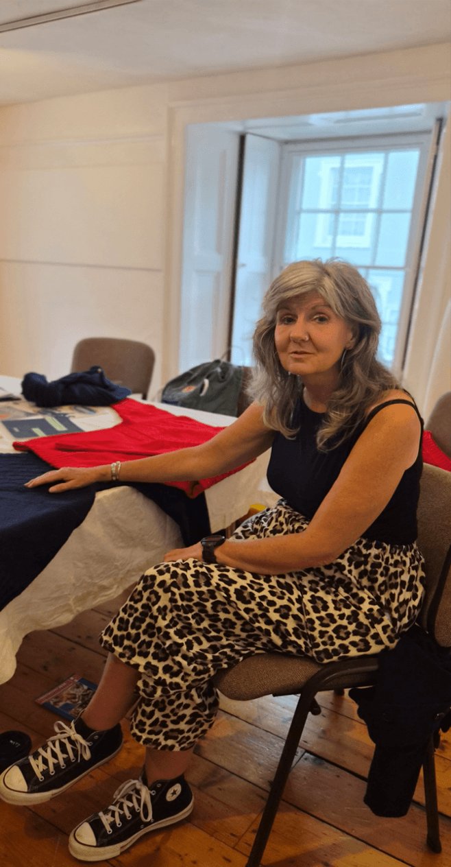 Tina Heath demonstrating Gansey knitting