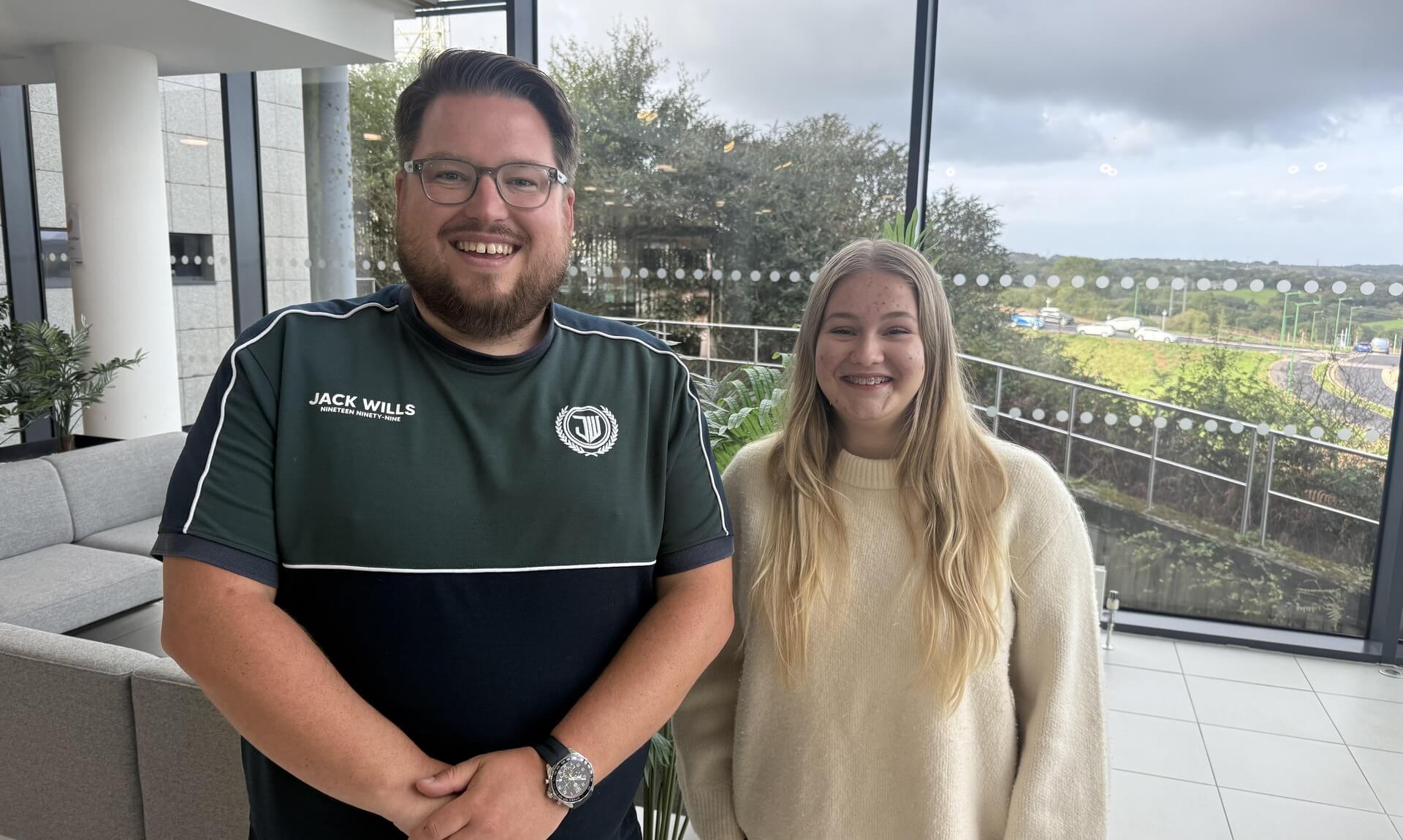 Two Bigbox team members in the agency's new office at the Health and Wellbeing Innovation Centre, Truro