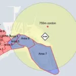 Map of the 755-metre bomb cordon around Falmouth Docks