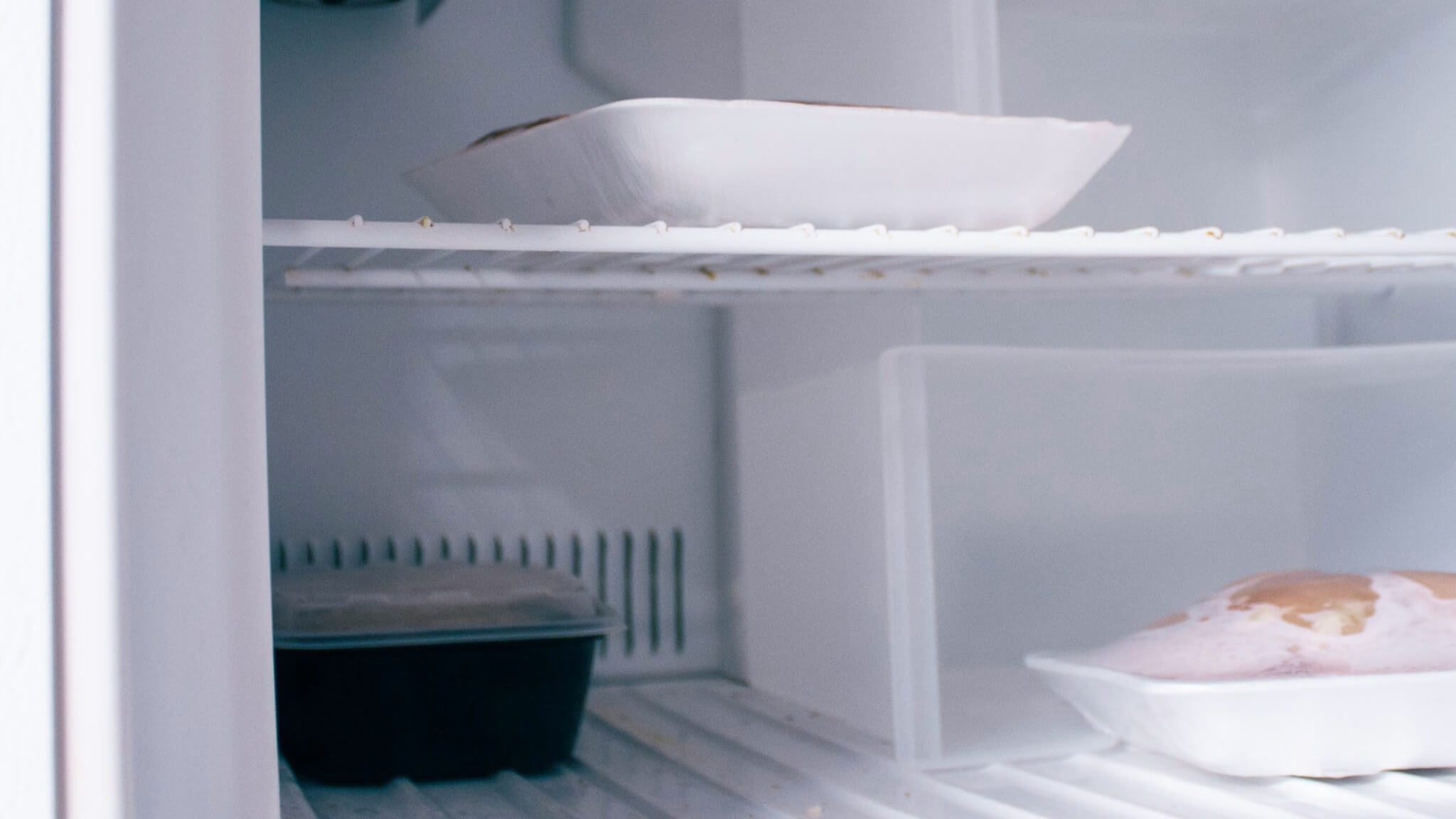 Food stored in a freezer drawer waiting to be defrosted