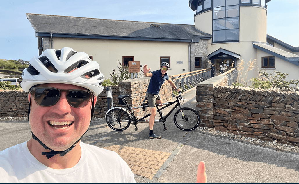 Ben Rowntree and Michael Newman with the tandem they will ride 100 miles around Dartmoor