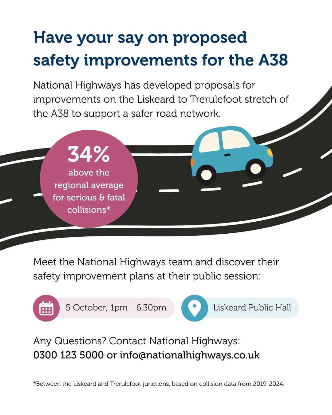 National Highways graphic on proposed A38 safety improvements between Liskeard and Trerulefoot