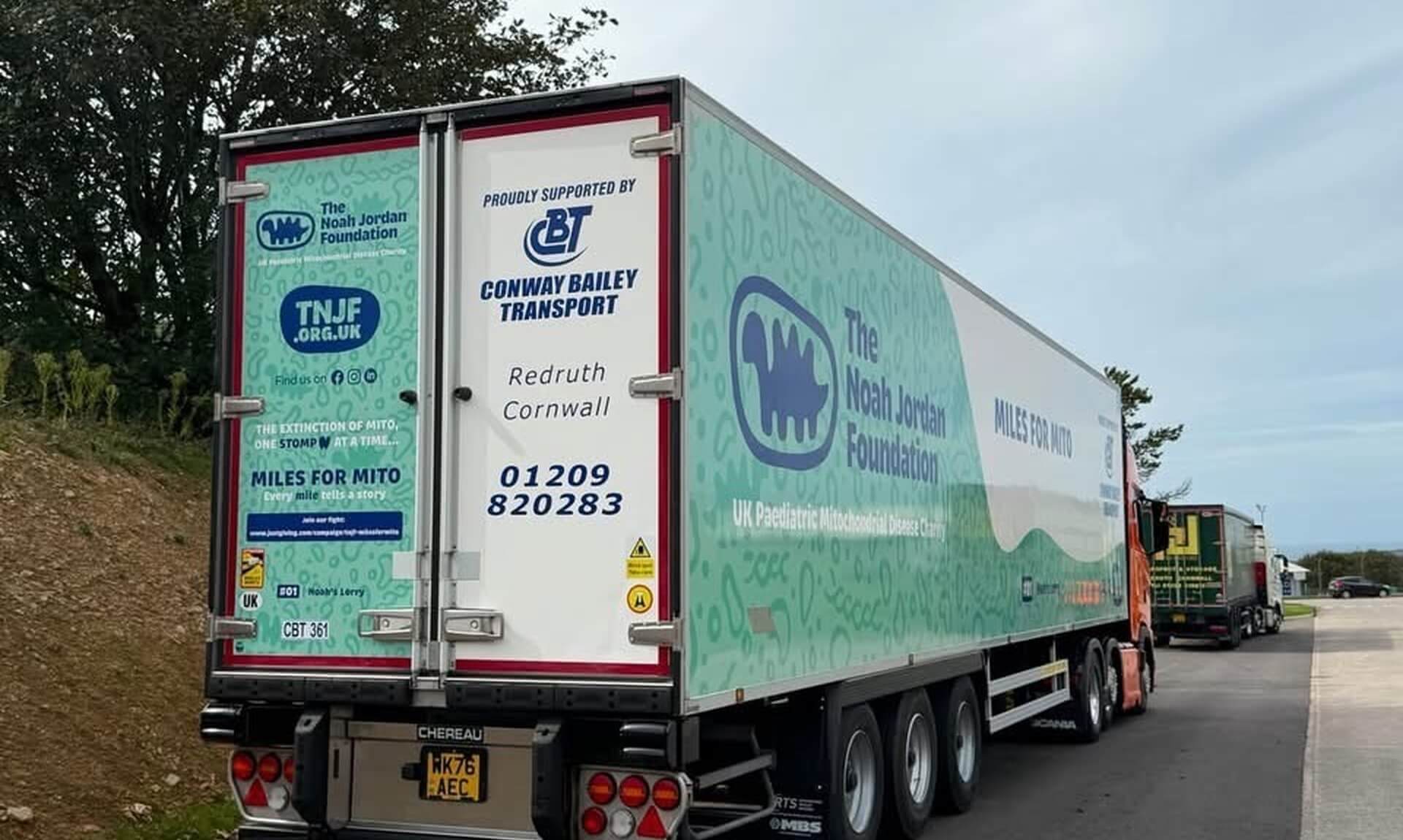 Noah's Lorry, the branded Miles for Mito trailer for Conway Bailey Transport and The Noah Jordan Foundation