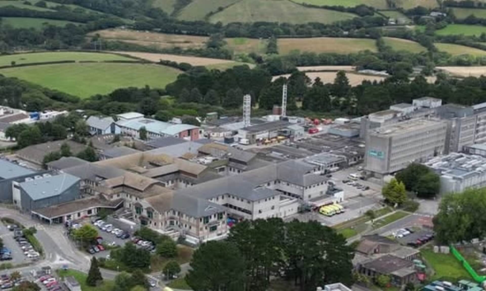 Aerial view of Royal Cornwall Hospital in Truro